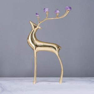 Đồ để bàn hươu gắn đá thạch anh tím CD46