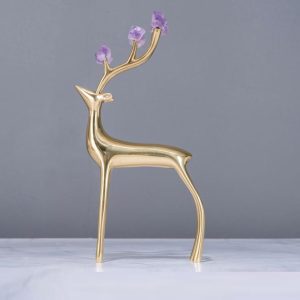 Đồ để bàn hươu gắn đá thạch anh tím CD46
