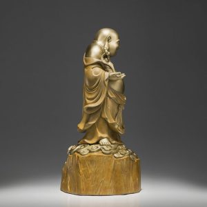 Tượng phật di lặc cầm gậy như ý bằng đồng đẹp CD880