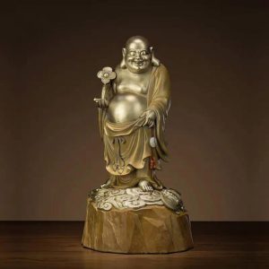 Tượng phật di lặc cầm gậy như ý bằng đồng đẹp CD880