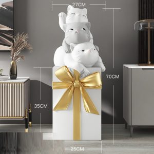 Tượng 3 chú mèo trên hộp quà CD1537