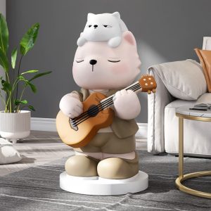 Tượng để sàn chú gấu đánh đàn CD1454