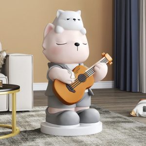 Tượng để sàn chú gấu đánh đàn CD1454