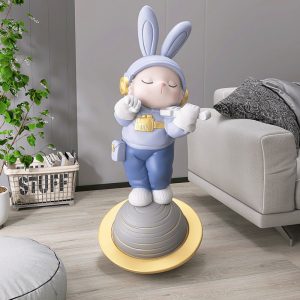 Tượng thỏ đánh đàn decor để sàn CD1483