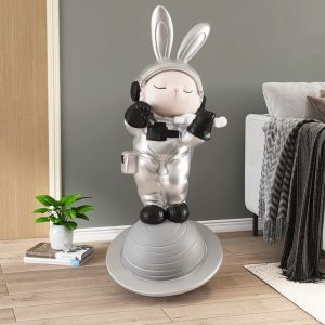 Tượng thỏ đánh đàn decor để sàn CD1483