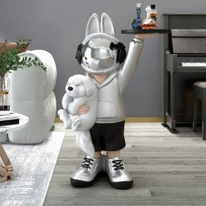 Tượng decor cậu bé phi hành gia bưng khay decor phòng khách CD402