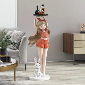 Tượng decor cô gái bưng khay để sàn CD443