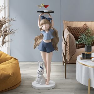 Tượng decor cô gái bưng khay để sàn CD443