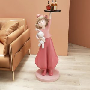 Tượng decor cô gái bưng khay để cạnh sofa phòng khách đẹp mắt CD403
