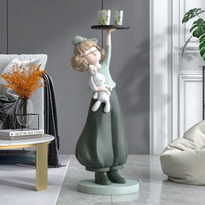 Tượng decor cô gái bưng khay để cạnh sofa phòng khách đẹp mắt CD403