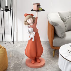 Tượng decor cô gái bưng khay để cạnh sofa phòng khách đẹp mắt CD403