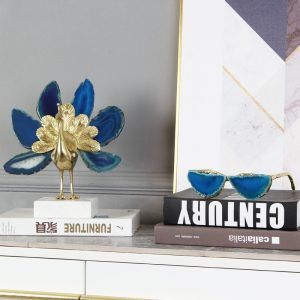 Đồ để bàn tượng chim công bằng đá mã não đẹp CD76