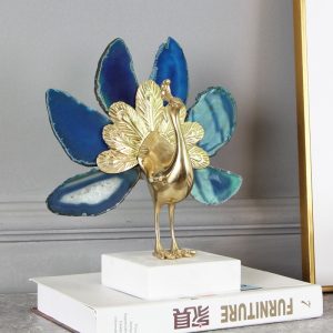 Đồ để bàn tượng chim công bằng đá mã não đẹp CD76