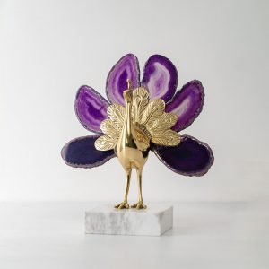 Đồ để bàn tượng chim công bằng đá mã não đẹp CD76