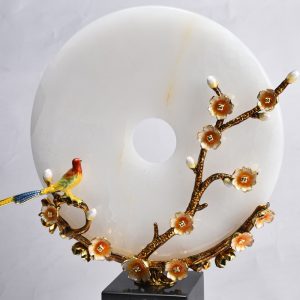 Chim khuyên đậu cành mai đồng điếu ngọc sang trọng CD187