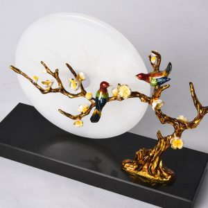 Đồ để bàn đôi chim uyên ương đồng điếu ngọc trang trí phòng khách CD194