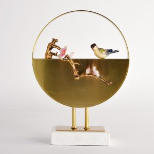 Mô hình chim vàng anh đậu cành đào trang trí lạ mắt CD192