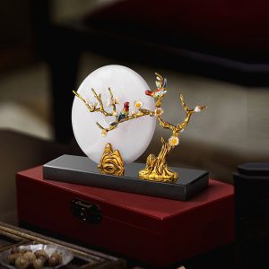 Đồ để bàn đôi chim uyên ương đồng điếu ngọc trang trí phòng khách CD194