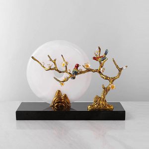 Đồ để bàn đôi chim uyên ương đồng điếu ngọc trang trí phòng khách CD194