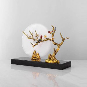 Đồ để bàn đôi chim uyên ương đồng điếu ngọc trang trí phòng khách CD194