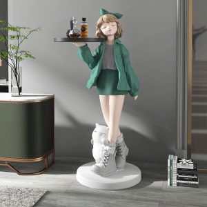 Tượng decor cô gái bồi bàn trang trí phòng khách CD445