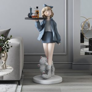Tượng decor cô gái bồi bàn trang trí phòng khách CD445