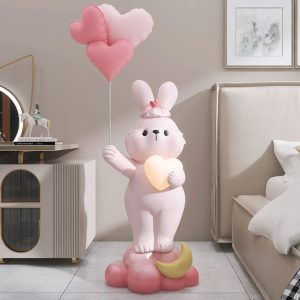 Tượng decor thỏ bunny ôm đèn led CD873