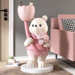 Tượng gấu ôm hoa decor CD1280
