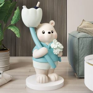 Tượng gấu ôm hoa decor CD1280