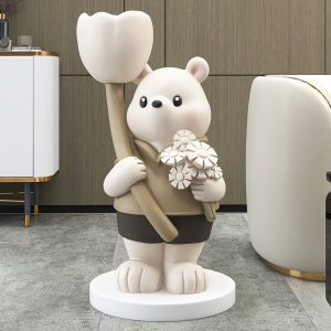 Tượng gấu ôm hoa decor CD1280