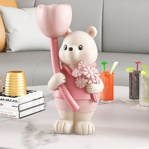 Tượng gấu ôm hoa decor CD1280