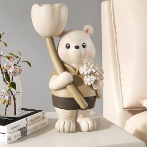 Tượng gấu ôm hoa decor CD1280