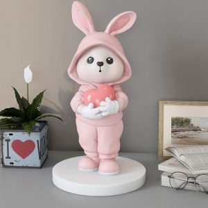 Tượng thỏ ôm trái tim hồng CD1309