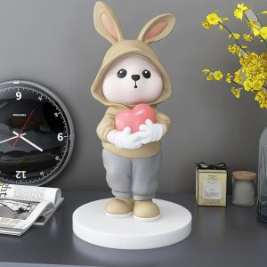 Tượng thỏ ôm trái tim hồng CD1309